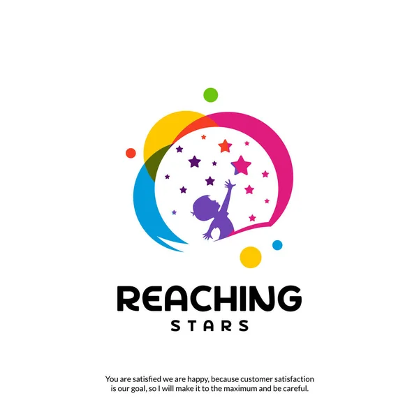 Reaching Stars Logo Tasarım Şablonu. Rüya yıldız logosu. Amblem, Renkli, Yaratıcı Sembol, Simge