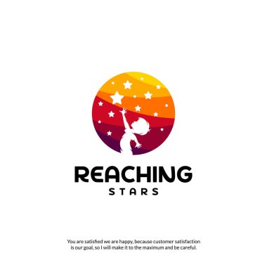 Reaching Stars Logo Tasarım Şablonu. Rüya yıldız logosu. Amblem, Renkli, Yaratıcı Sembol, Simge
