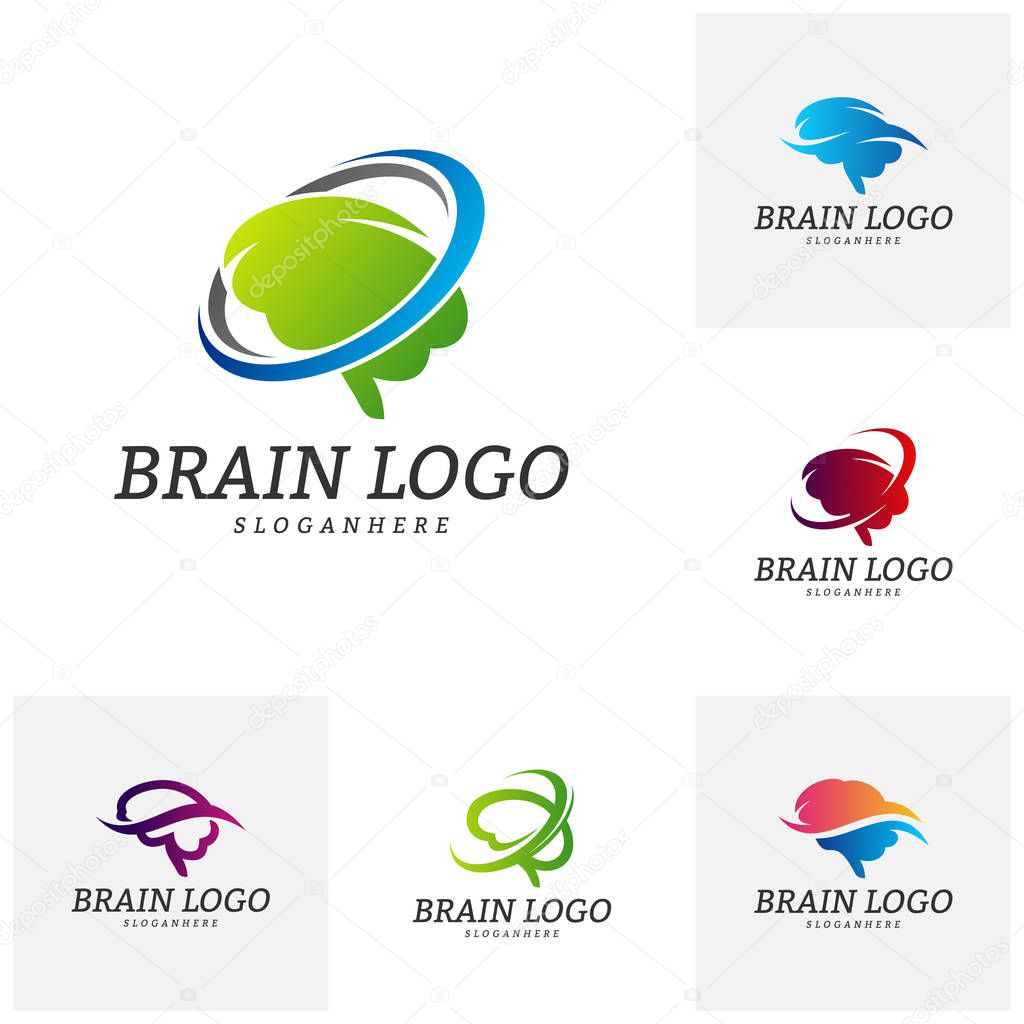 Set of Brain Logo Vector Template. Brain Logo Concepts