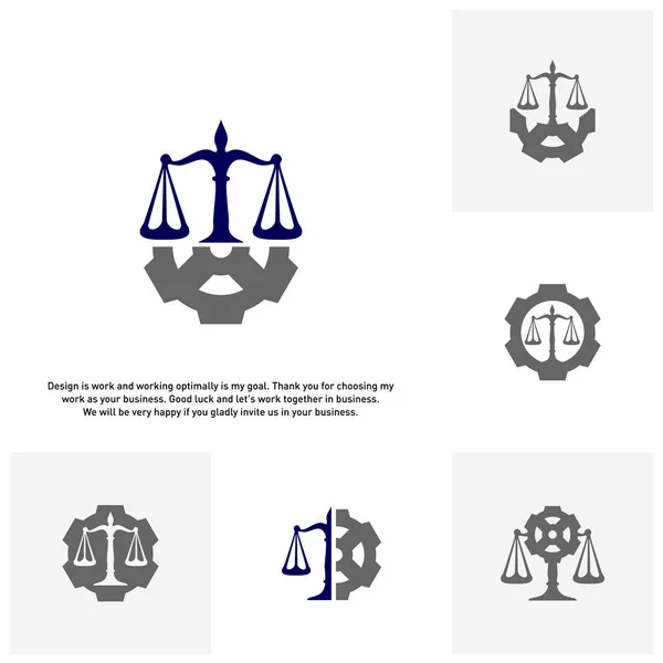 Anwaltskanzlei mit Zahnrad-Logo-Design-Vorlage. Logokonzepte der Kanzlei. Getriebe-Logo-Vektor — Stockvektor