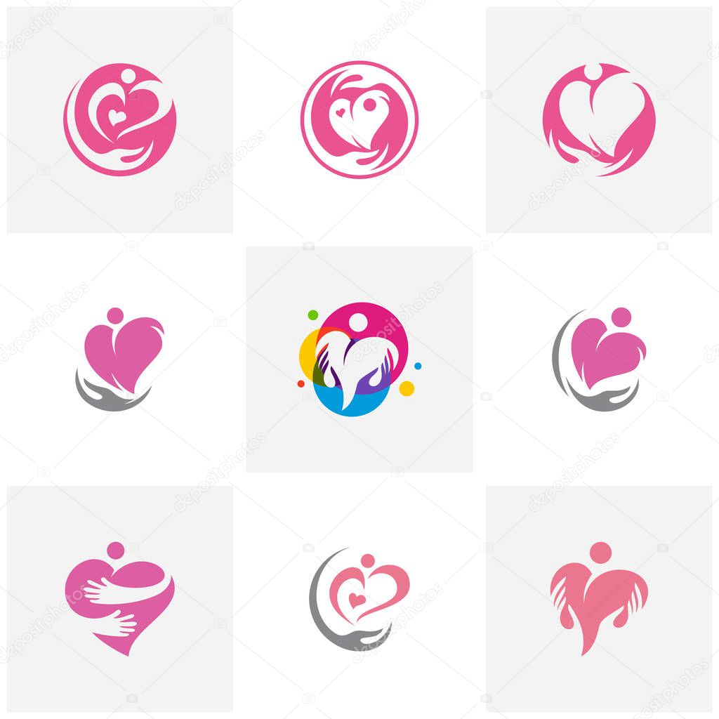 Set of Love Hearth Care logo concept, Love People logo, Charity logo template vector - Vector