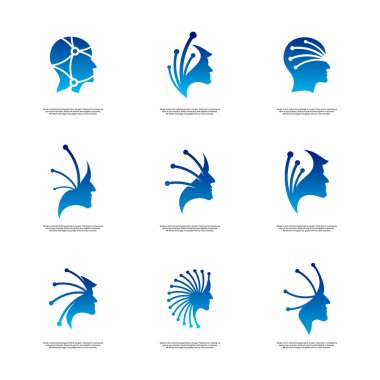Head Tech Logo konsepti seti, Brain Robotic logo Vektör - Vektör