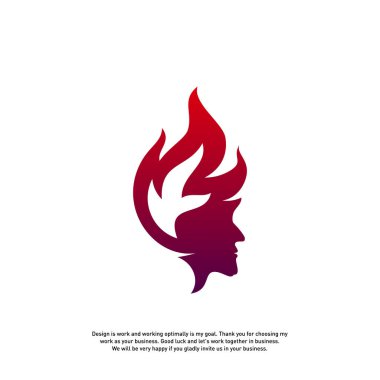 Head Fire logo konsepti, Mind fire logosu, ruh zihniyet logosu, alev kafa logosu - Vektör