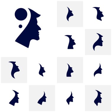 İnsan baş siluet simgeleri beyaz arkaplan üzerinde kare dizayn