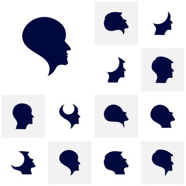 İnsan baş siluet simgeleri beyaz arkaplan üzerinde kare dizayn