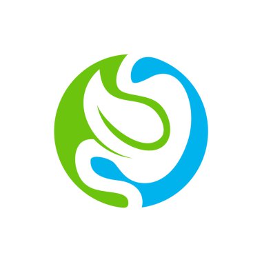 Yaprak logo tasarım konsepti ile Mide, Sağlıklı Mide logosu Şablon Vektör - Vektör illüstrasyon