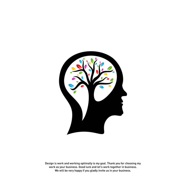 나무 로고 디자인 개념, 나무 로고와 사람들 머리와 뇌 - 벡터 일러스트 레이션 - 벡터 — 스톡 벡터