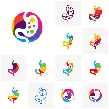 Mide logosu tasarım konsepti seti, Renkli logoşablon Vektör ile Mide - Vektör illüstrasyon