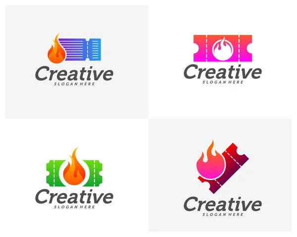 Conjunto Conceptos Logotipo Hot Ticket Creative Iconos Coloridos Abstractos Elementos — Archivo Imágenes Vectoriales