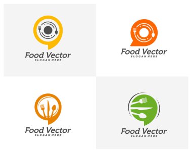 Besin Sohbeti logo tasarım vektörü. Restoran, yemek katı, kafe logosu şablonu. Simge sembolü. Görüntü