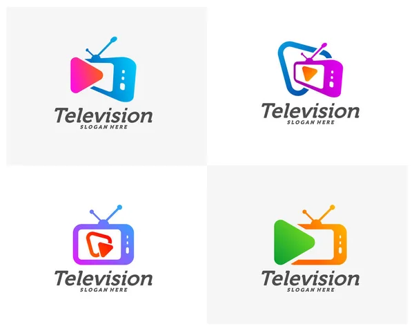 Set Media Creative Logo Concepts Play Television Logo Design Abstract — Stock Vector