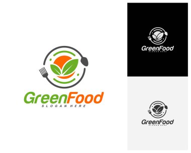 Sağlıklı gıda logosu tasarım vektörü. Nature Food logo şablonu. Restoran, yemek katı, kafe logosu. Simge sembolü. Görüntü