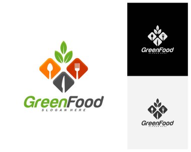 Sağlıklı gıda logosu tasarım vektörü. Nature Food logo şablonu. Restoran, yemek katı, kafe logosu. Simge sembolü. Görüntü