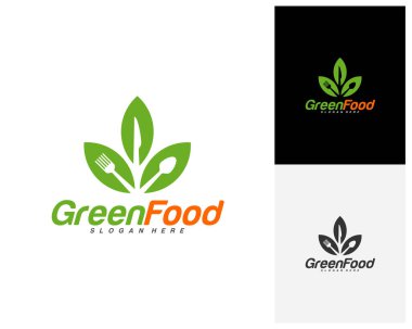Sağlıklı gıda logosu tasarım vektörü. Nature Food logo şablonu. Restoran, yemek katı, kafe logosu. Simge sembolü. Görüntü