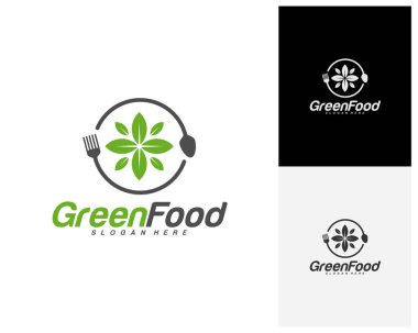 Sağlıklı gıda logosu tasarım vektörü. Nature Food logo şablonu. Restoran, yemek katı, kafe logosu. Simge sembolü. Görüntü