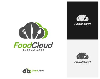 Gıda Bulutu logo tasarım vektörü. Yemek logosu şablonu. Restoran, yemek katı, kafe logosu. Simge sembolü. Görüntü
