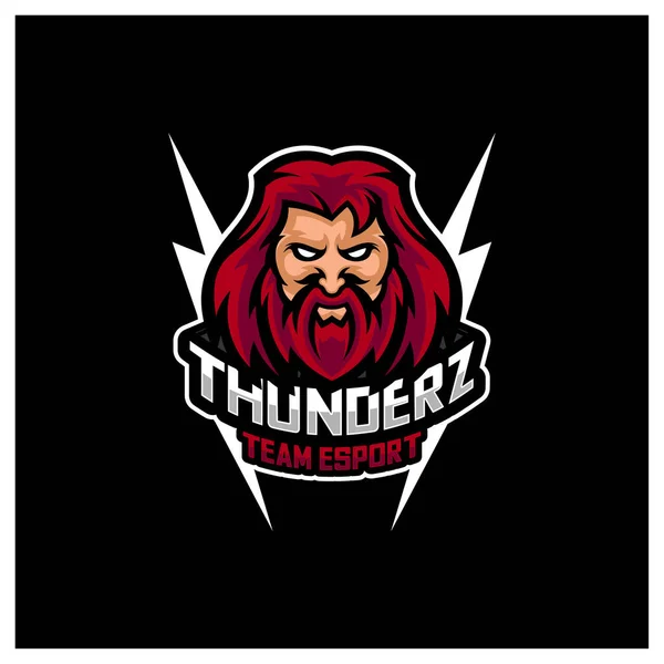 Zeus Thunderbolt Esport Талисман Логотипа Логотипа Вектора Современная Голова Громовержца — стоковый вектор