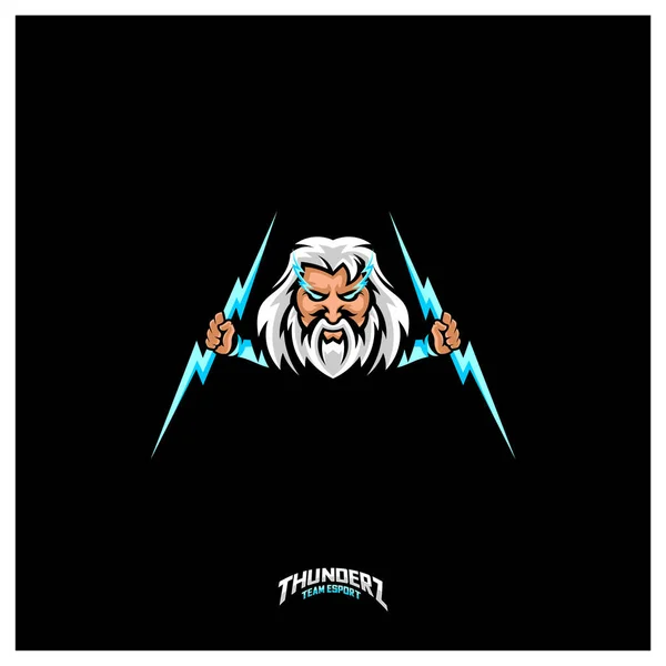Zeus Thunderbolt Esport Талисман Логотипа Логотипа Вектора Современная Голова Громовержца — стоковый вектор
