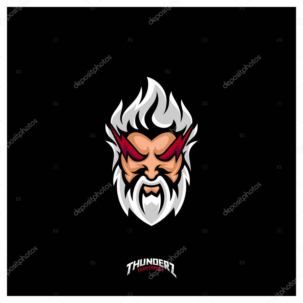 Zeus Thunderbolt Esport gaming mascot logo template Vector. Modern Head Zeus Thunderbolt Logo Vector, Illustration
