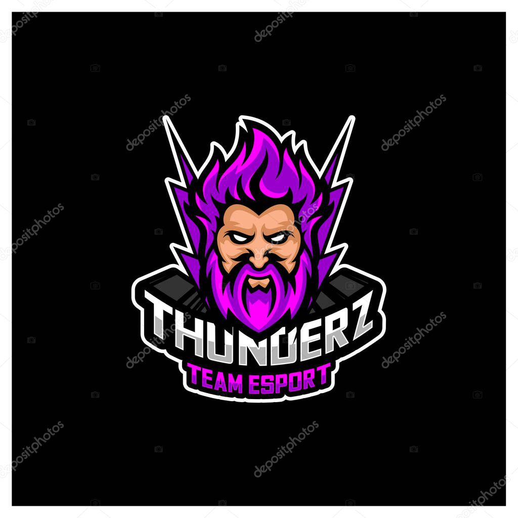 Zeus Thunderbolt Esport gaming mascot logo template Vector. Modern Head Zeus Thunderbolt Logo Vector, Illustration