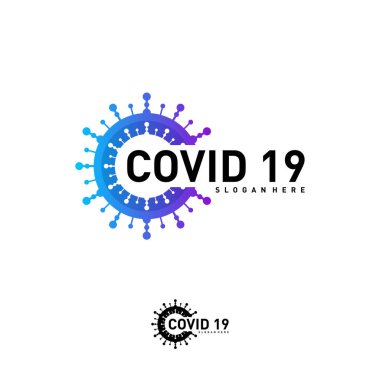 Covid-19 Coronavirus konsept tasarım logosu. Dünya Sağlık Örgütü WHO, COVID-19 adlı tehlikeli virüs taşıyıcı illüstrasyonu Coronavirus hastalığı için yeni bir resmi isim tanıttı