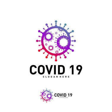 Covid-19 Coronavirus konsept tasarım logosu. Dünya Sağlık Örgütü WHO, COVID-19 adlı tehlikeli virüs taşıyıcı illüstrasyonu Coronavirus hastalığı için yeni bir resmi isim tanıttı