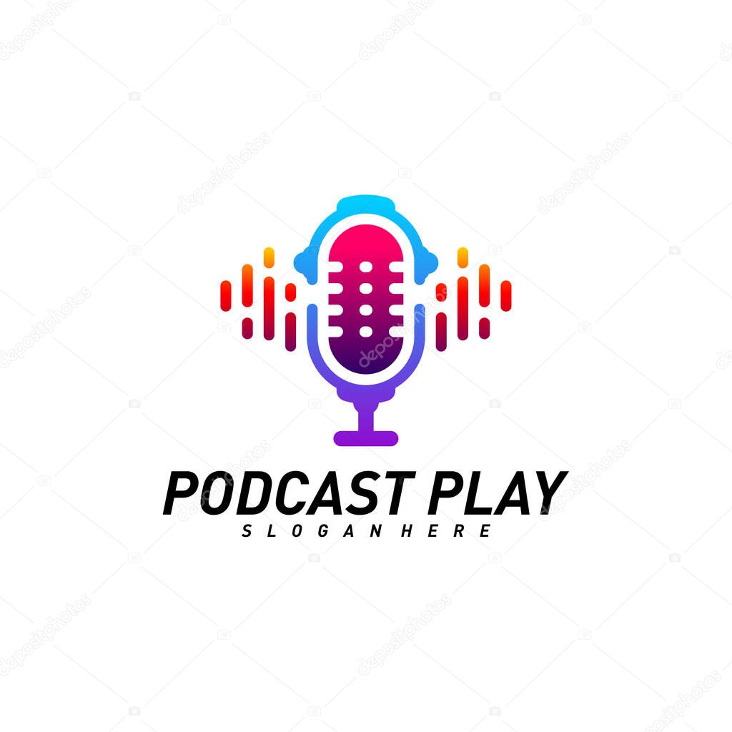 Podcast creative design logo vector concept. Play podcast logo template. Icon symbol