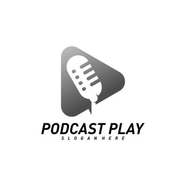 Podcast yaratıcı logo vektör konsepti. Podcast logo şablonu oynat. Simge simgesi