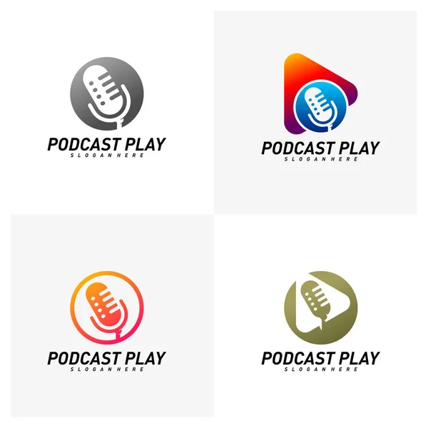 Набір Концепції Логотипу Креативного Дизайну Podcast Відтворити Шаблон Логотипу Подкасту — стоковий вектор