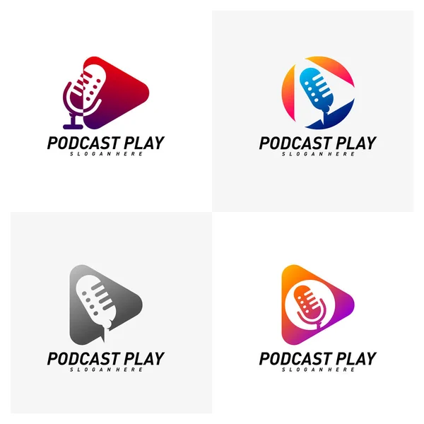 Набір Концепції Логотипу Креативного Дизайну Podcast Відтворити Шаблон Логотипу Подкасту — стоковий вектор