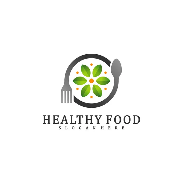 Plantilla Diseño Logotipo Alimentos Saludables Alimentos Con Diseño Logotipo Hoja — Vector de stock