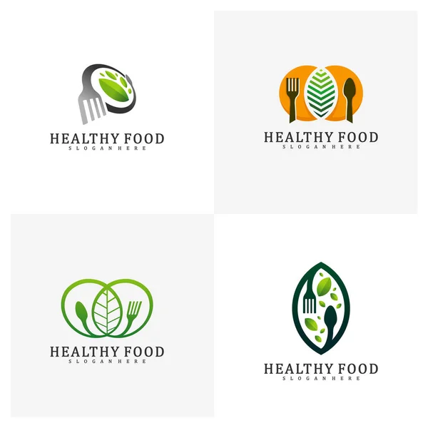 Conjunto Modelo Design Logotipo Alimentos Saudáveis Alimentos Com Vetor Conceito — Vetor de Stock