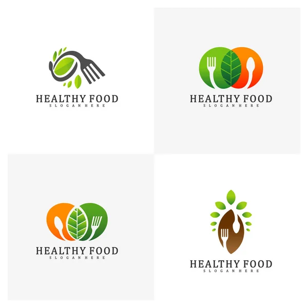 Conjunto Modelo Design Logotipo Alimentos Saudáveis Alimentos Com Vetor Conceito — Vetor de Stock