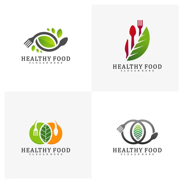 Set Plantilla Diseño Logo Alimentos Saludables Alimentos Con Diseño Logotipo — Vector de stock