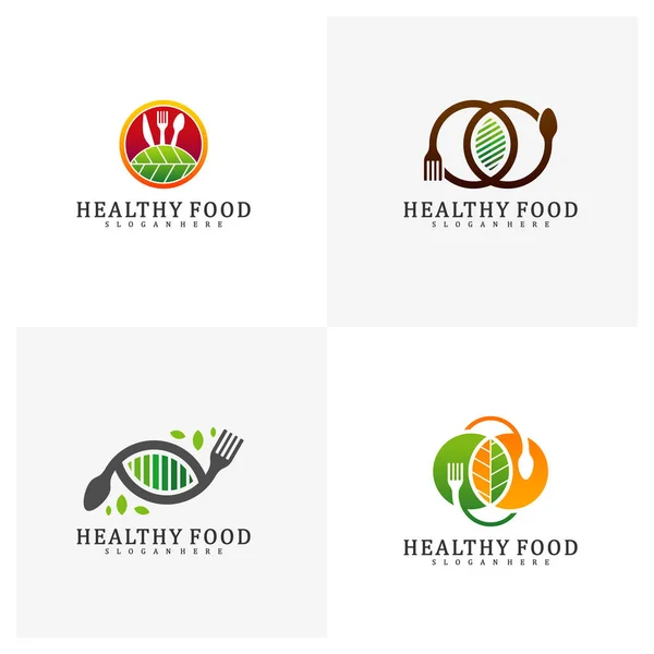 Set Plantilla Diseño Logo Alimentos Saludables Alimentos Con Diseño Logotipo — Vector de stock