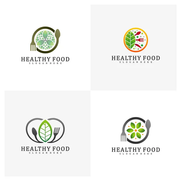 Set Plantilla Diseño Logo Alimentos Saludables Alimentos Con Diseño Logotipo — Vector de stock