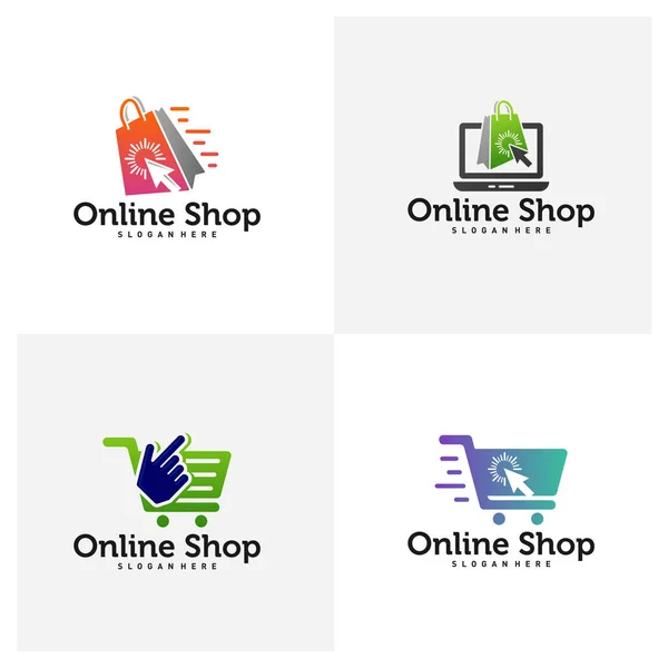 Set Online Shop Logo Designs Concept Vector Modelo Design Logotipo — Vetor de Stock