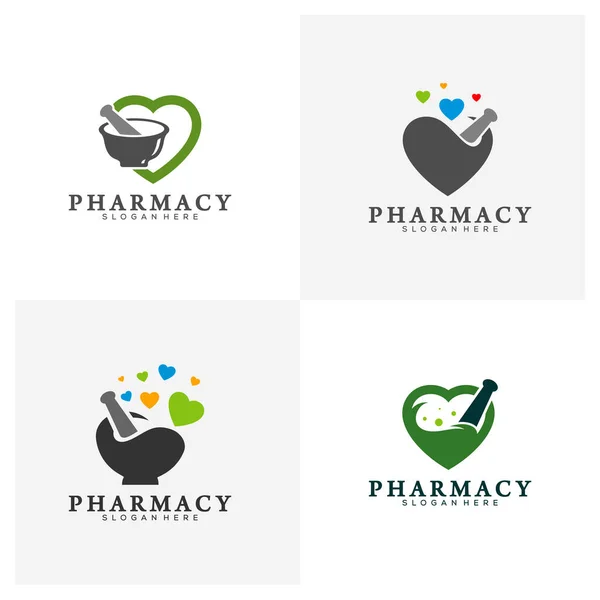 Készlete Gyógyszertár Love Logo Design Sablon Medical Pharmacy Logo Vector — Stock Vector