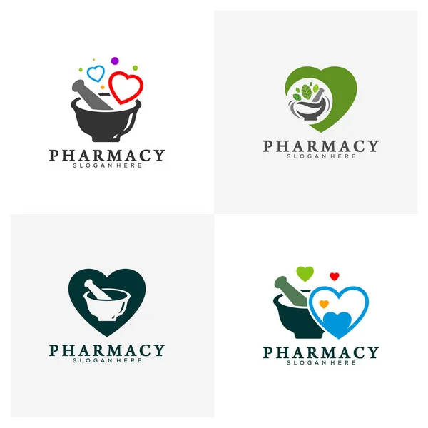Készlete Gyógyszertár Love Logo Design Sablon Medical Pharmacy Logo Vector — Stock Vector