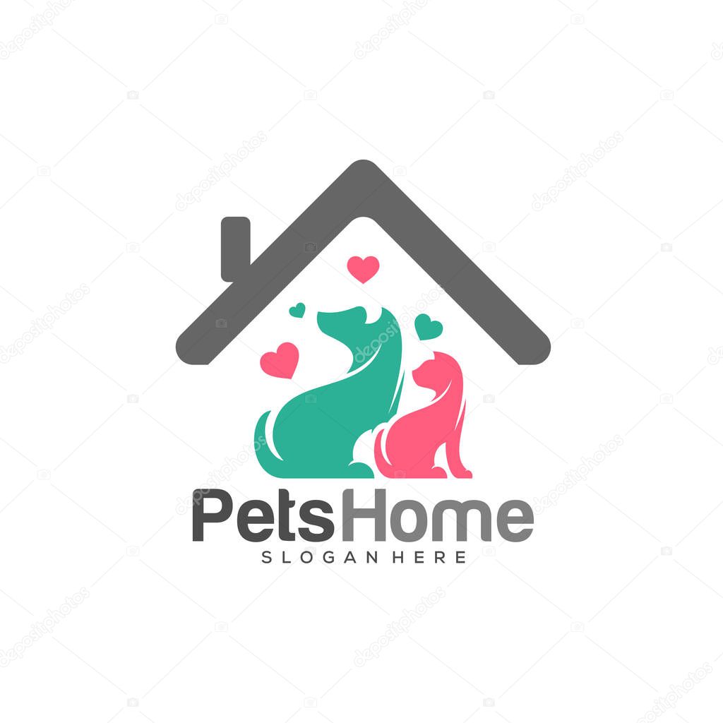Home pets Logo dog cat design vector template. Animals Veterinary clinic Logotype concept outline icon.
