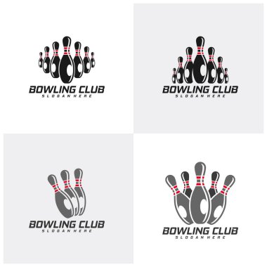 Bowling logosu konsept vektör şablonu seti, tasarımın için düzenlenebilir amblem turnuva şablonu. Simge Sembolü