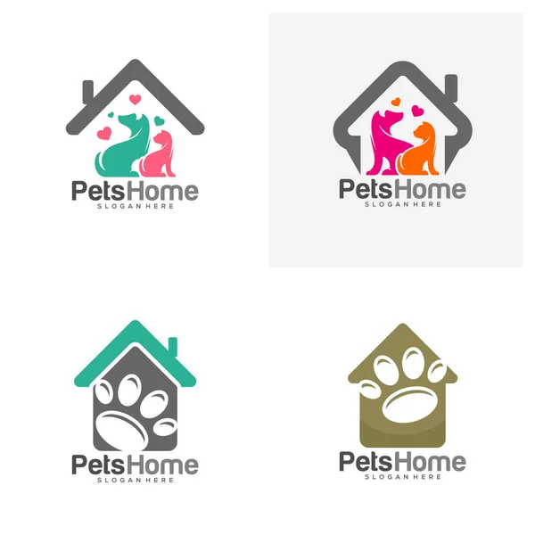 Ensemble Home Pets Logo Chien Chat Modèle Vectoriel Conception Animaux — Image vectorielle