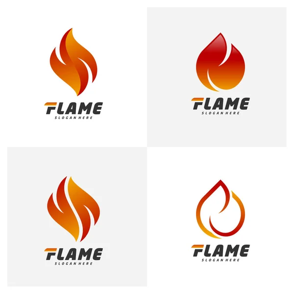 Conjunto Fuego Llama Logo Diseño Plantilla Vectores Gota Roja Icono — Archivo Imágenes Vectoriales