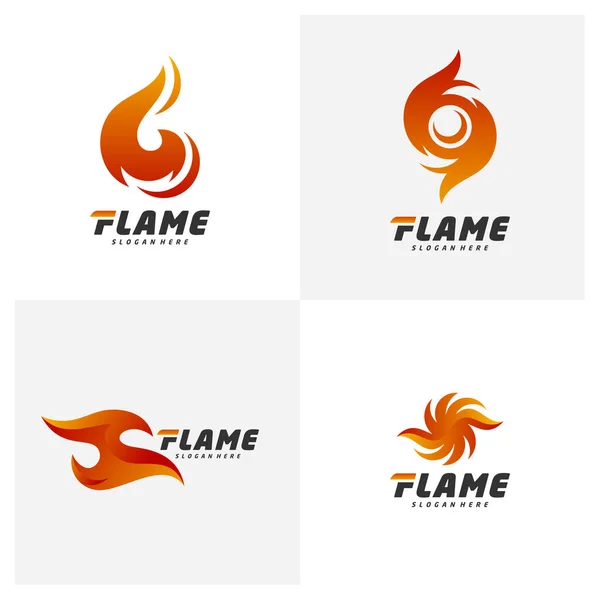 Set Fire Flame Logo Design Vector Template Red Drop Logotype — Stock Vector