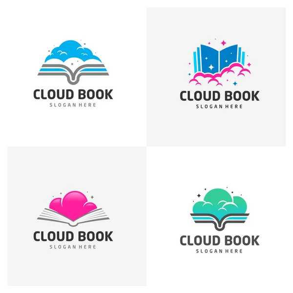 Sada Cloud Book Logo Design Vektorová Šablona Pro Online Vzdělávání — Stockový vektor