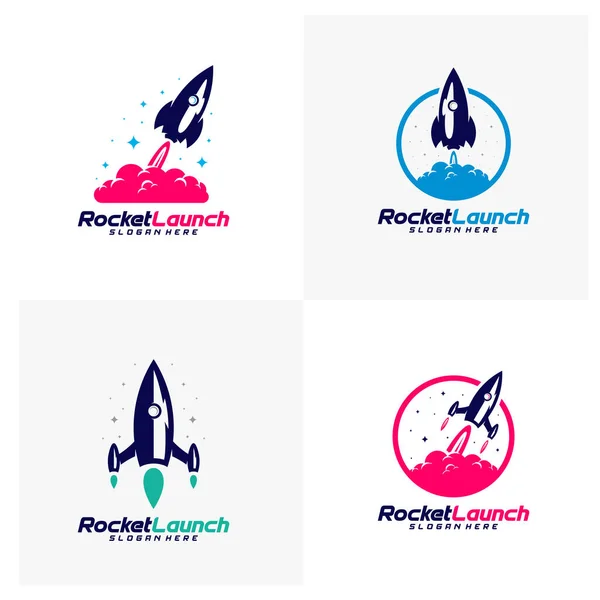 Ensemble Concept Vectoriel Conception Logo Lancement Fusée Modèle Logo Technologie — Image vectorielle