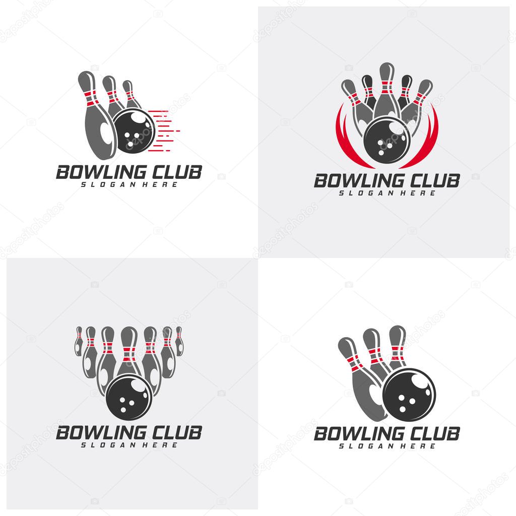 Set of Bowling logo design concept vector template, emblem tournament template editable for your design. Icon Symbol