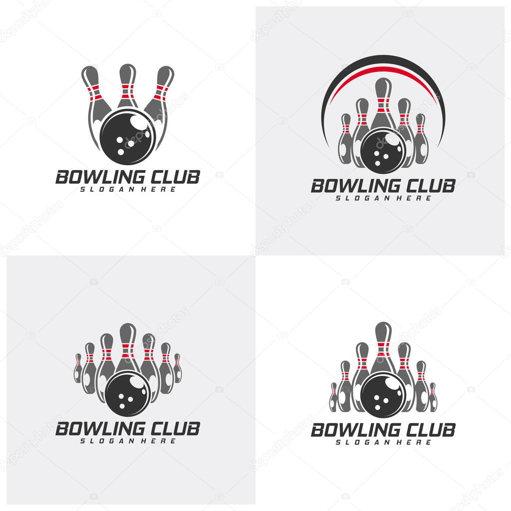 Set of Bowling logo design concept vector template, emblem tournament template editable for your design. Icon Symbol