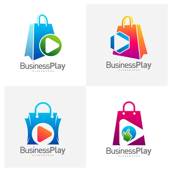 Set Von Play Shop Logo Design Vektor Vorlage Icon Play — Stockvektor