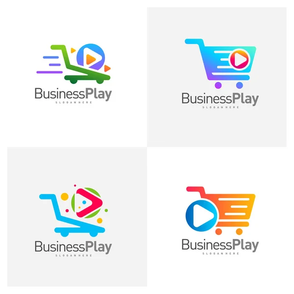 Set Von Play Shop Logo Design Vektor Vorlage Icon Play — Stockvektor